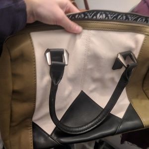 Brown and white purse